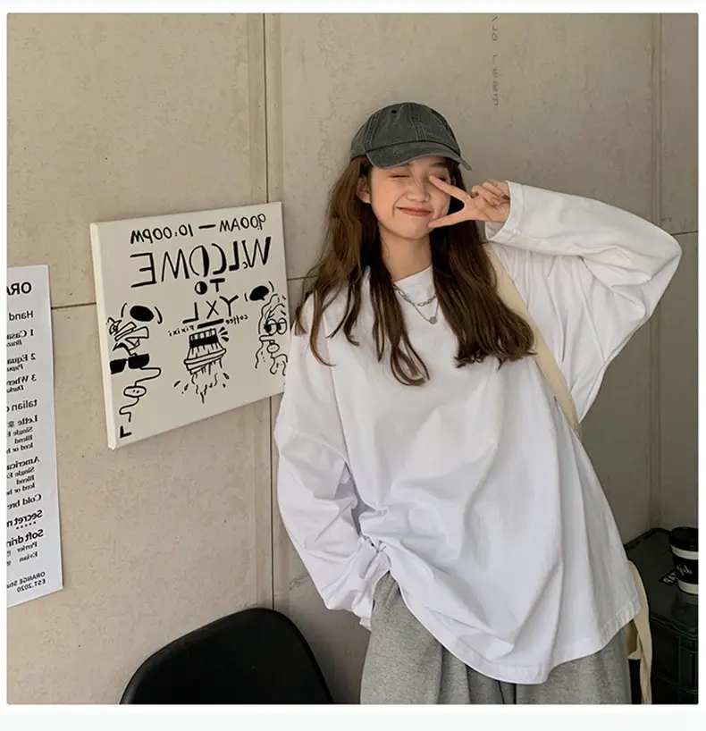 Women's White Long Sleeve Split T-Shirt 2021 Spring — feature 7