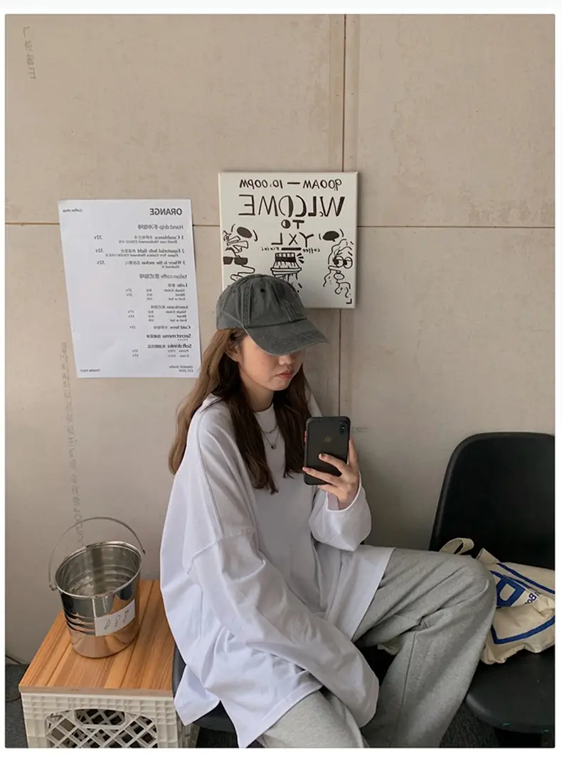 Women's White Long Sleeve Split T-Shirt 2021 Spring — feature 8