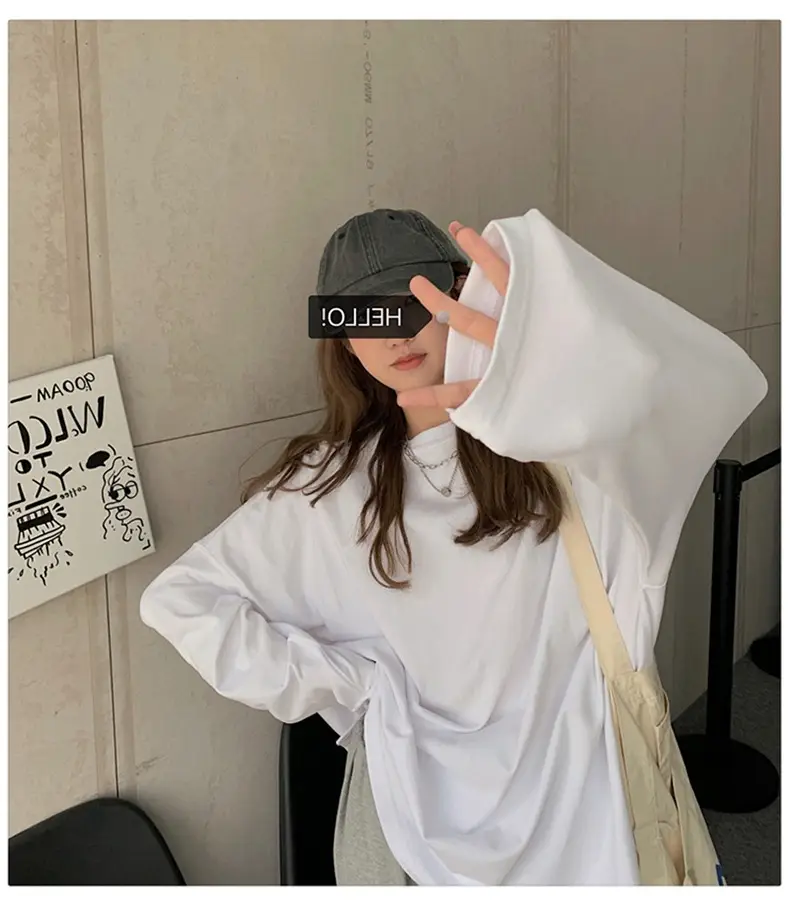 Women's White Long Sleeve Split T-Shirt 2021 Spring — feature 9