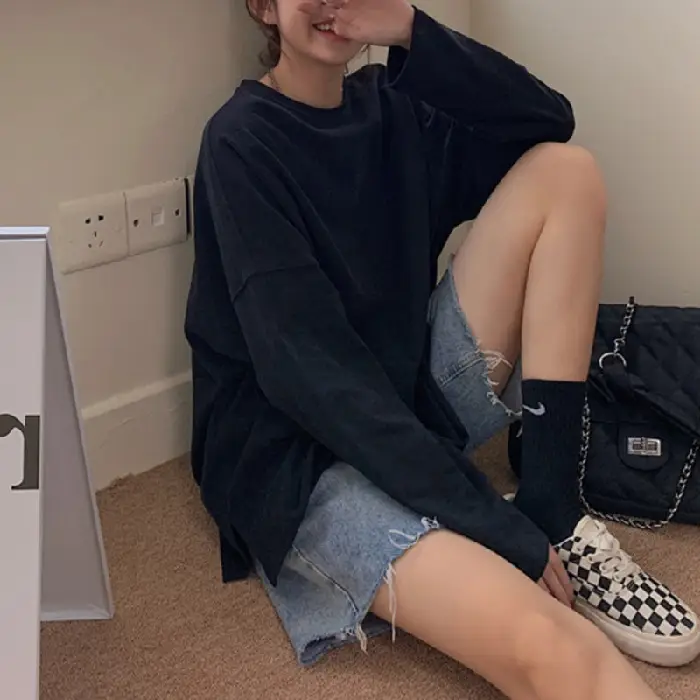 Women's White Long Sleeve Split T-Shirt 2021 Spring - Image 2