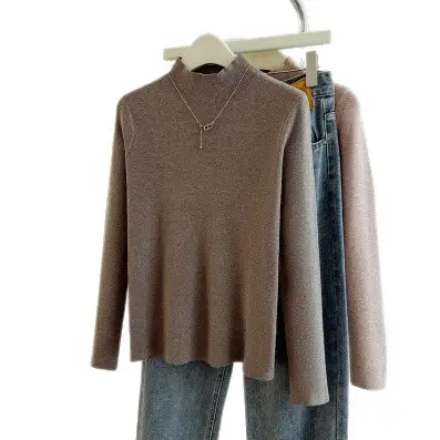 Women Knitted Half Turtleneck Sweater Top Brown - Image 13