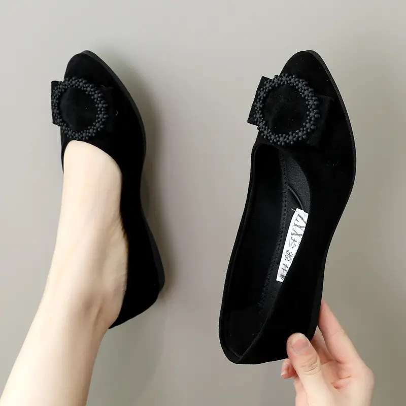 Spring and Autum New Flats-Soled Women's Flats, Old Beijing Cloth Shoes, Shallow Scoop Shoes, Tbottomon Soft-Soled Driving Shoes, Work Shoes