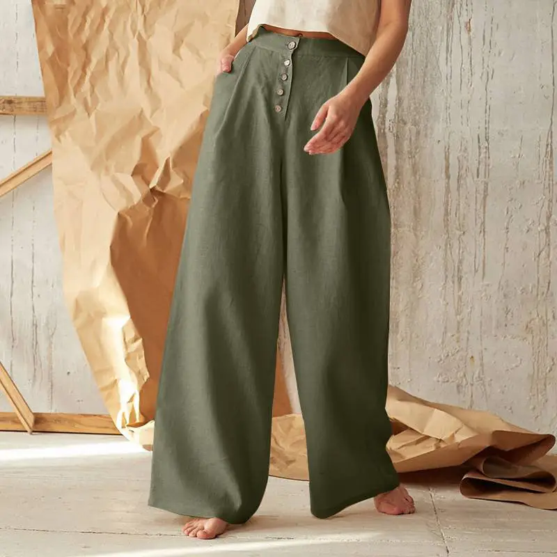 Women's 2023 Ma Xun Wide Leg Pants Cotton Linen High Waist Casual - Image 5
