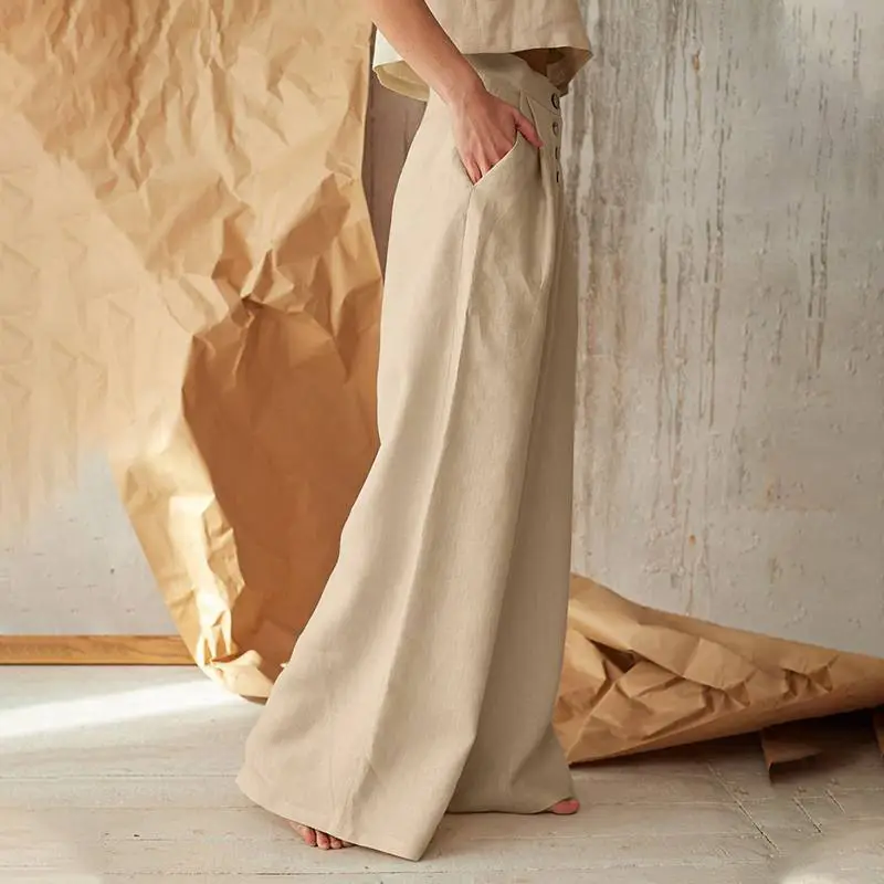 Women's 2023 Ma Xun Wide Leg Pants Cotton Linen High Waist Casual - Image 6