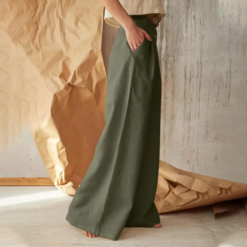 Women's 2023 Ma Xun Wide Leg Pants Cotton Linen High Waist Casual - Image 2