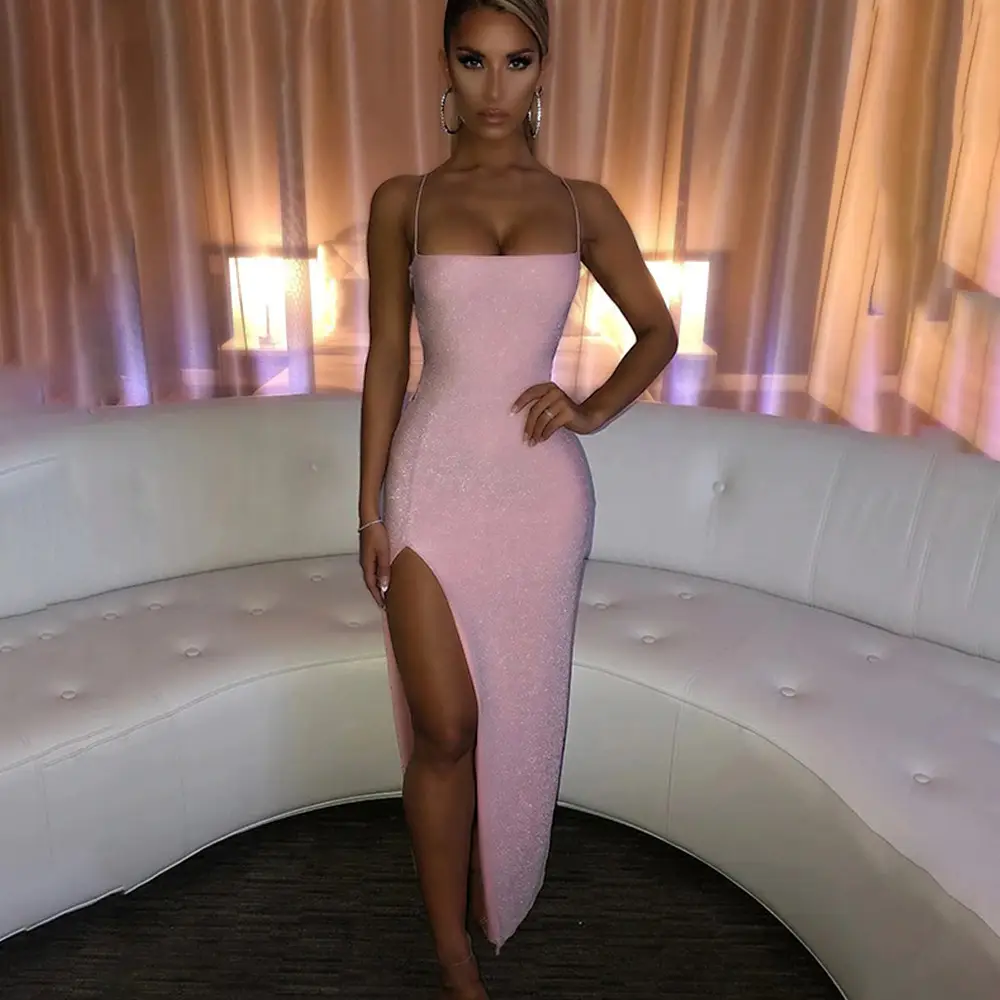 Red Gold Slit Hip-Hugging Dress with Back Square Collar