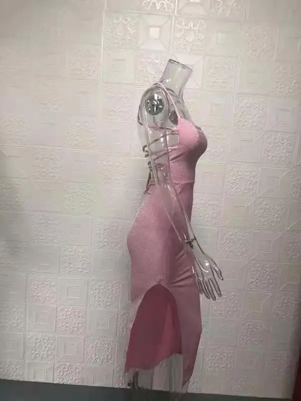 Red Gold Slit Hip-Hugging Dress with Back Square Collar — feature 10