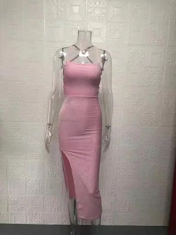Red Gold Slit Hip-Hugging Dress with Back Square Collar — feature 9