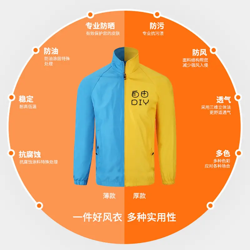 Blue Windproof Jacket with Zip Front & Zippered Back
