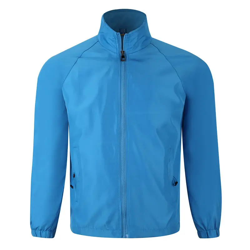 Blue Windproof Jacket with Zip Front & Zippered Back