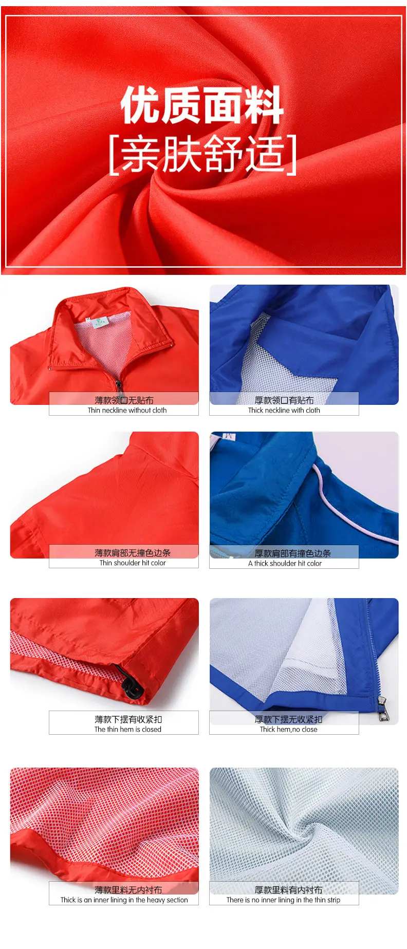 Blue Windproof Jacket with Zip Front & Zippered Back — feature 11