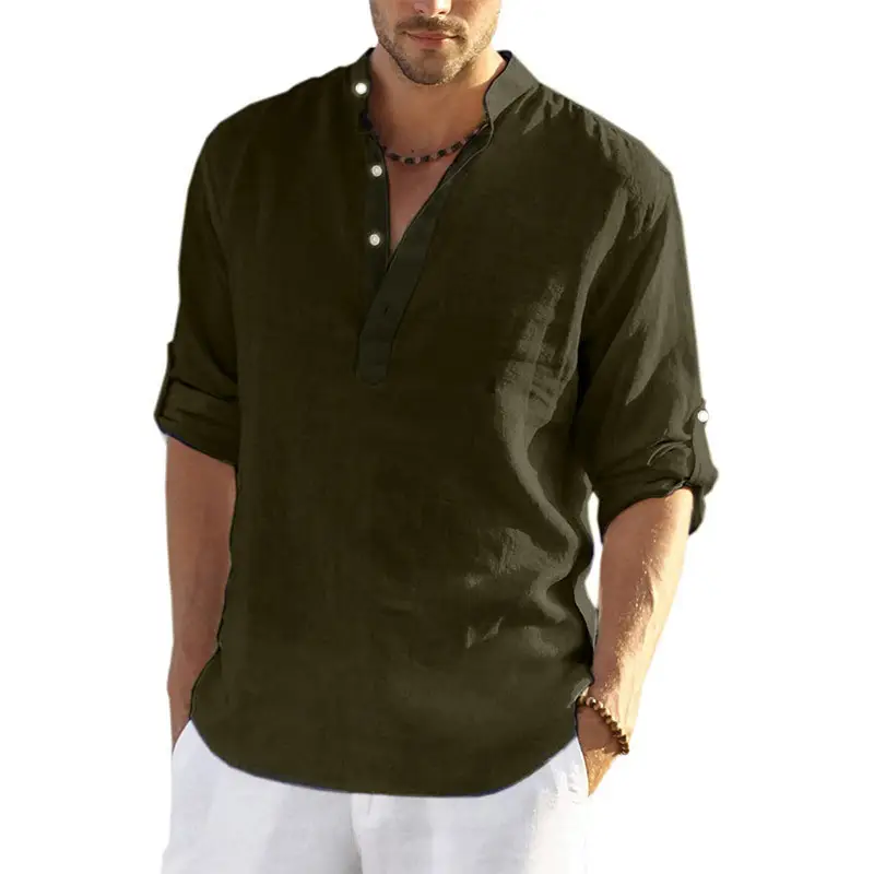Men V-Neck Short Sleeve Shirt Grey