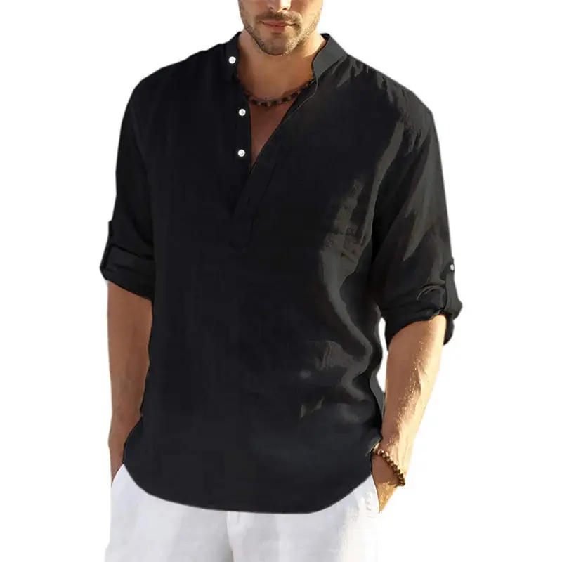 Men V-Neck Short Sleeve Shirt Grey