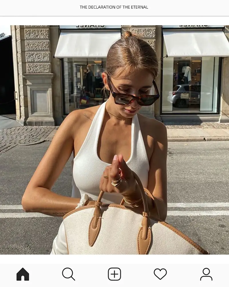 Women's White Knitted U-Neck Camisole with Backless Design — feature 10
