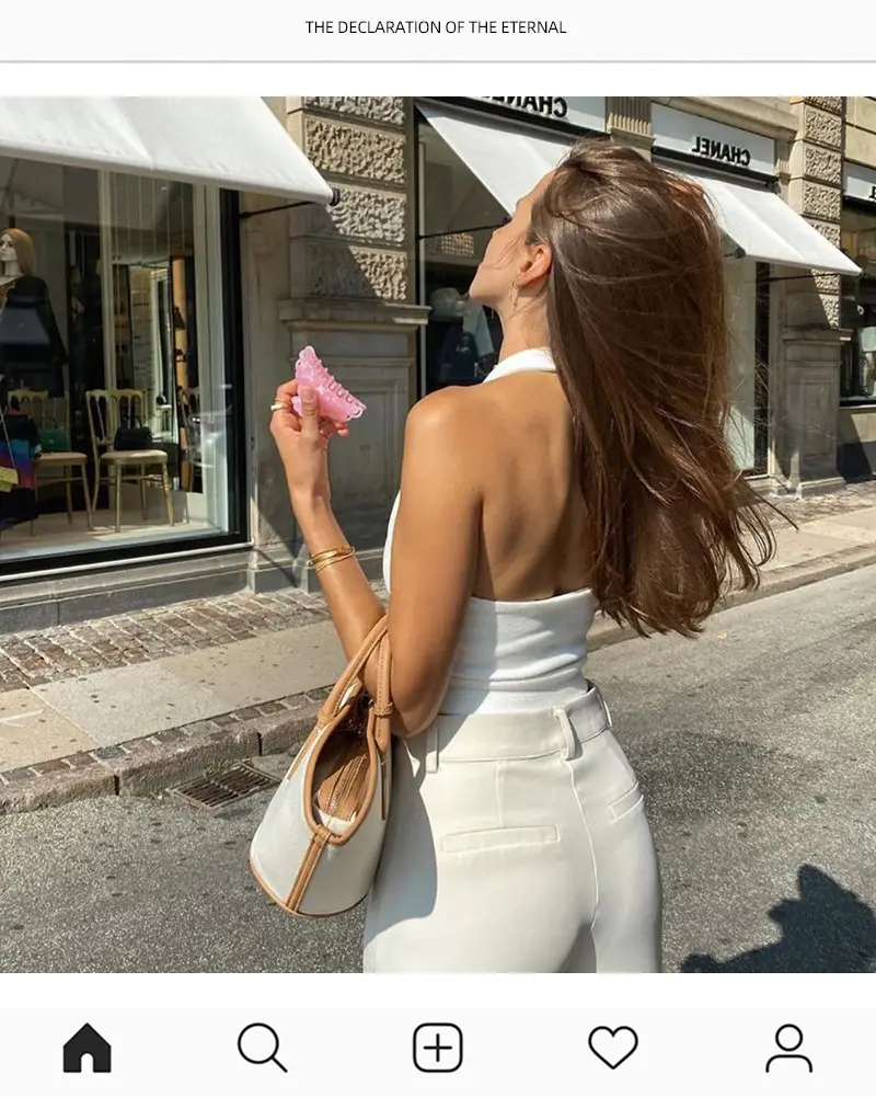 Women's White Knitted U-Neck Camisole with Backless Design — feature 8