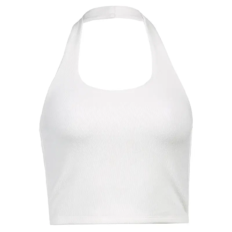 Women's White Knitted U-Neck Camisole with Backless Design - Image 2