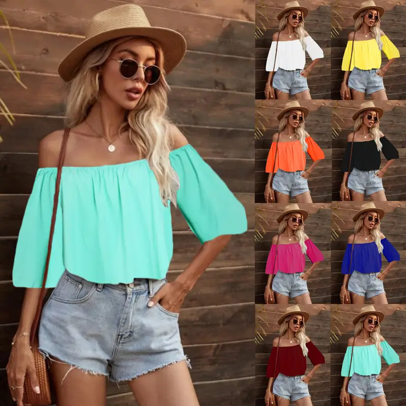 Women's Pink Off-Shoulder Collar T-Shirt Top - Image 8