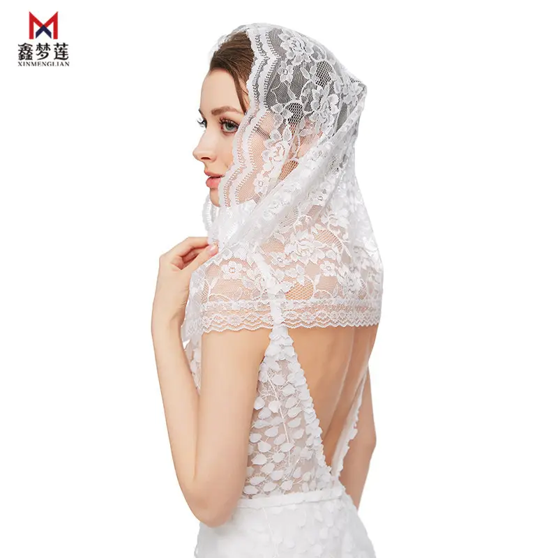 Pure White Muslim Bridal Headscarf with Lace Trim - Image 2