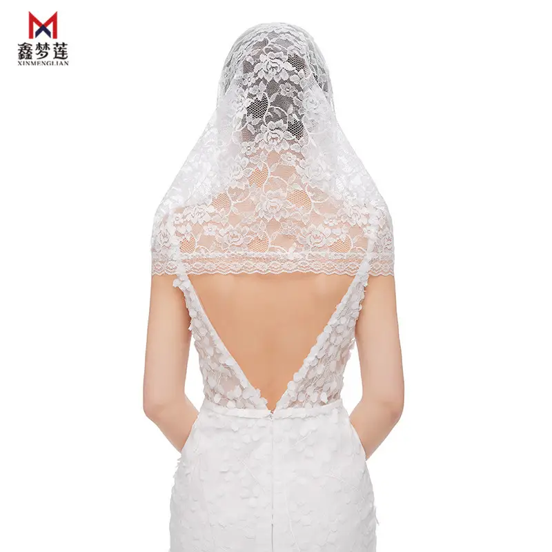 Pure White Muslim Bridal Headscarf with Lace Trim - Image 3