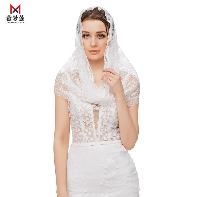 Pure White Muslim Bridal Headscarf with Lace Trim - Image 4