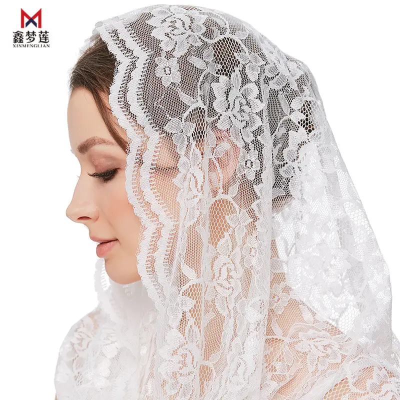 Pure White Muslim Bridal Headscarf with Lace Trim - Image 5