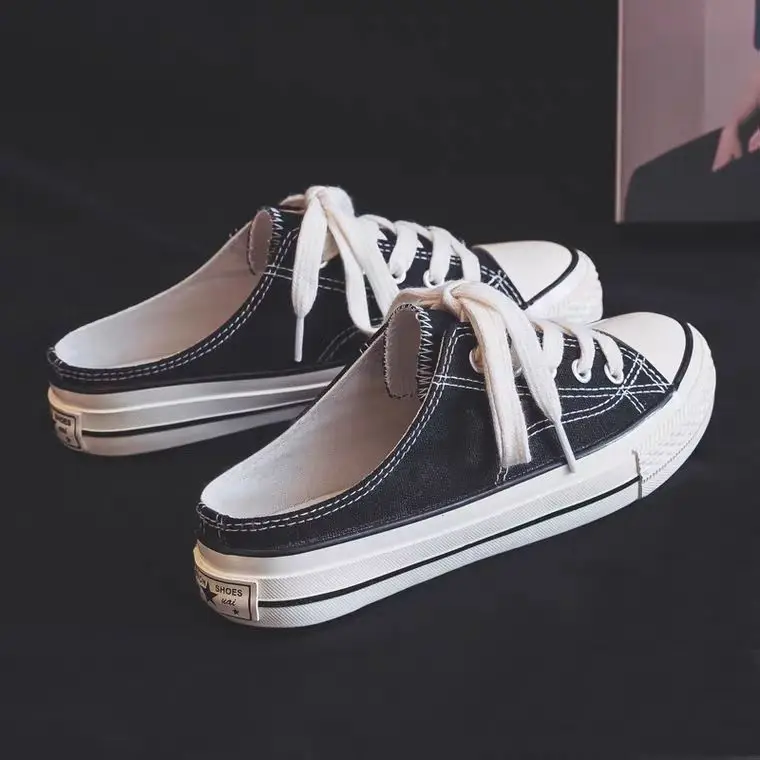 Women Canvas Slip-On Heelless Shoes White 2024 - Image 3