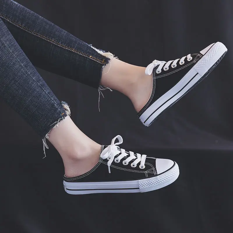 Women Canvas Slip-On Heelless Shoes White 2024 - Image 4