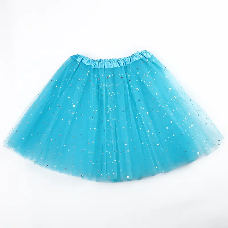 Pink Three-Layer Star Sequined Mesh Skirt for Girls - Image 7