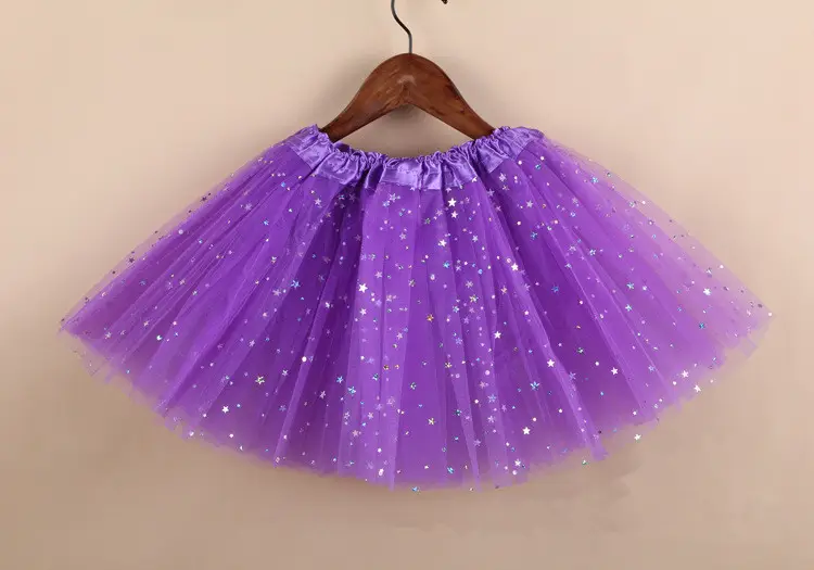 Pink Three-Layer Star Sequined Mesh Skirt for Girls - Image 10