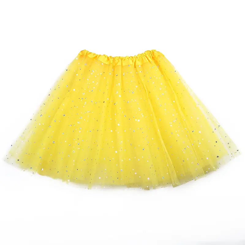 Pink Three-Layer Star Sequined Mesh Skirt for Girls - Image 4