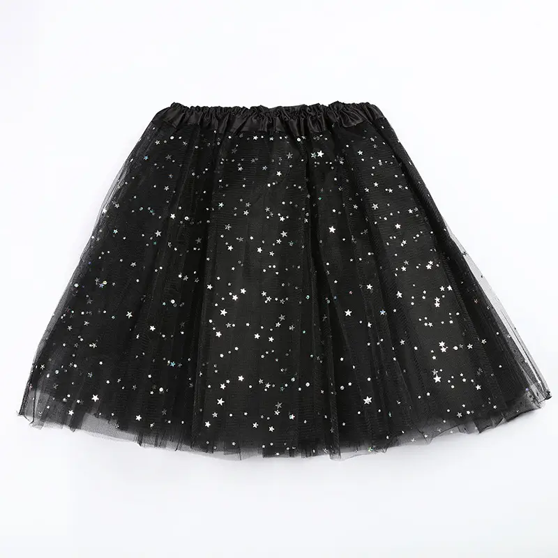 Pink Three-Layer Star Sequined Mesh Skirt for Girls - Image 6