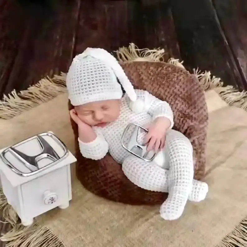 White Knitted Newborn Hat and Jumpsuit Set - Image 4