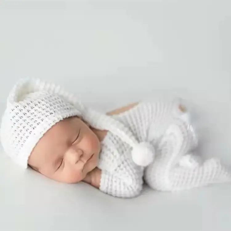 White Knitted Newborn Hat and Jumpsuit Set - Image 5