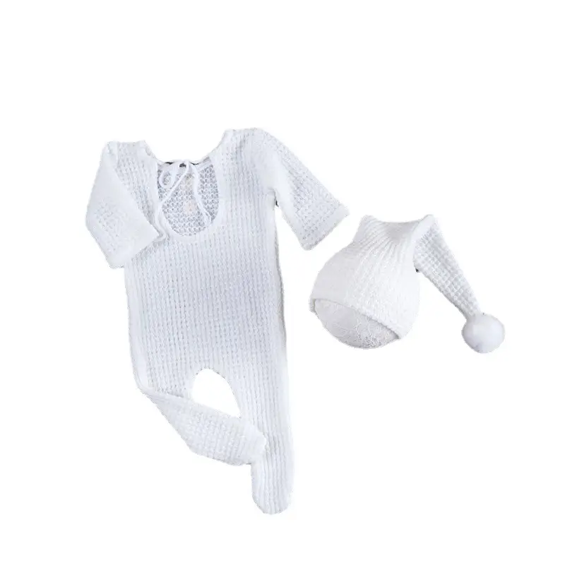 White Knitted Newborn Hat and Jumpsuit Set - Image 7