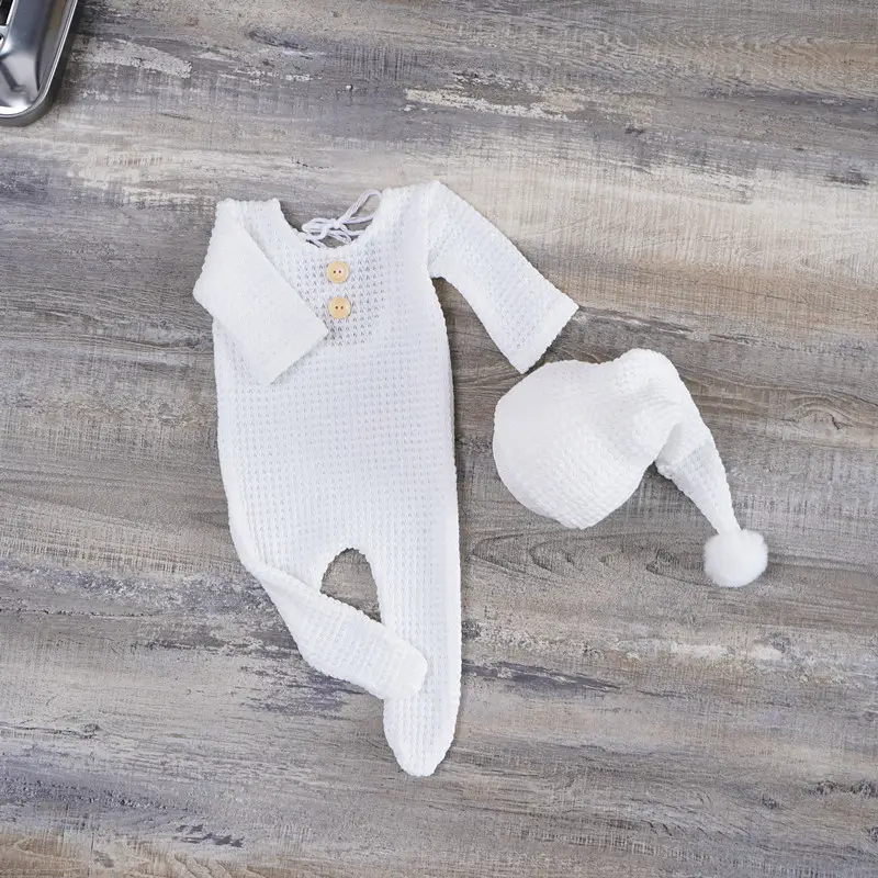 White Knitted Newborn Hat and Jumpsuit Set - Image 2