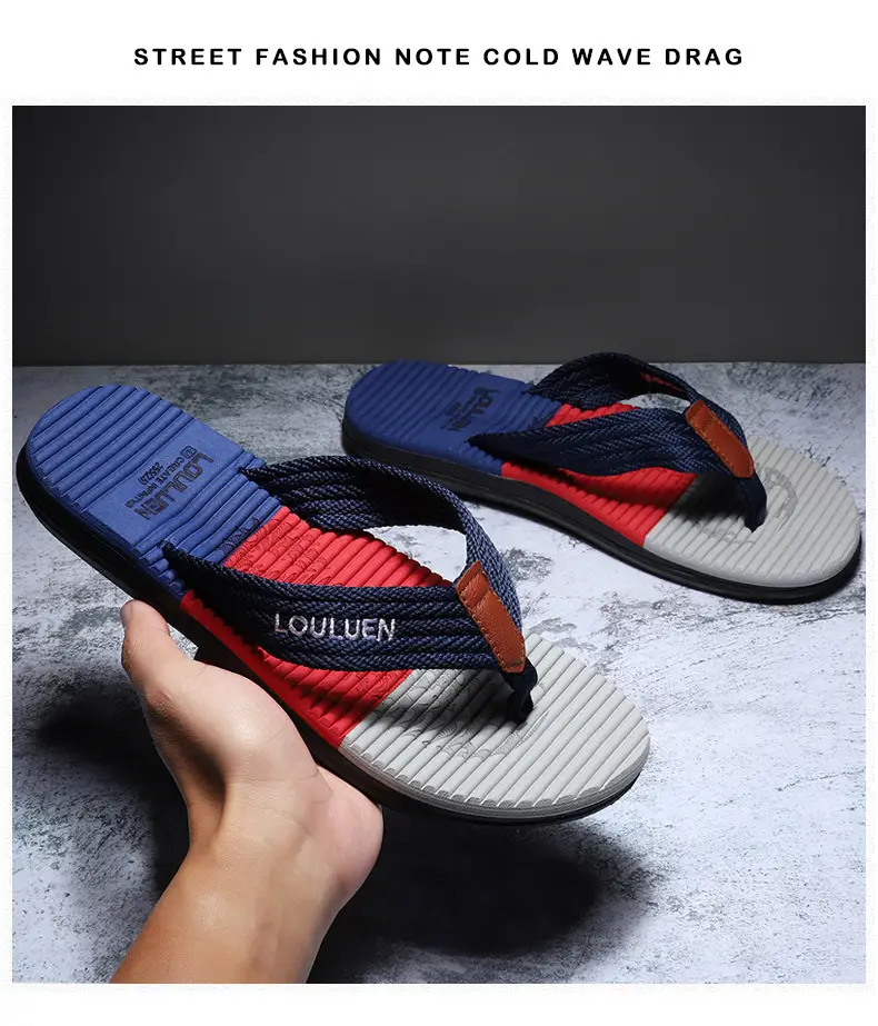 Summer Men's Blue Red Flip Flops Wholesale — feature 6