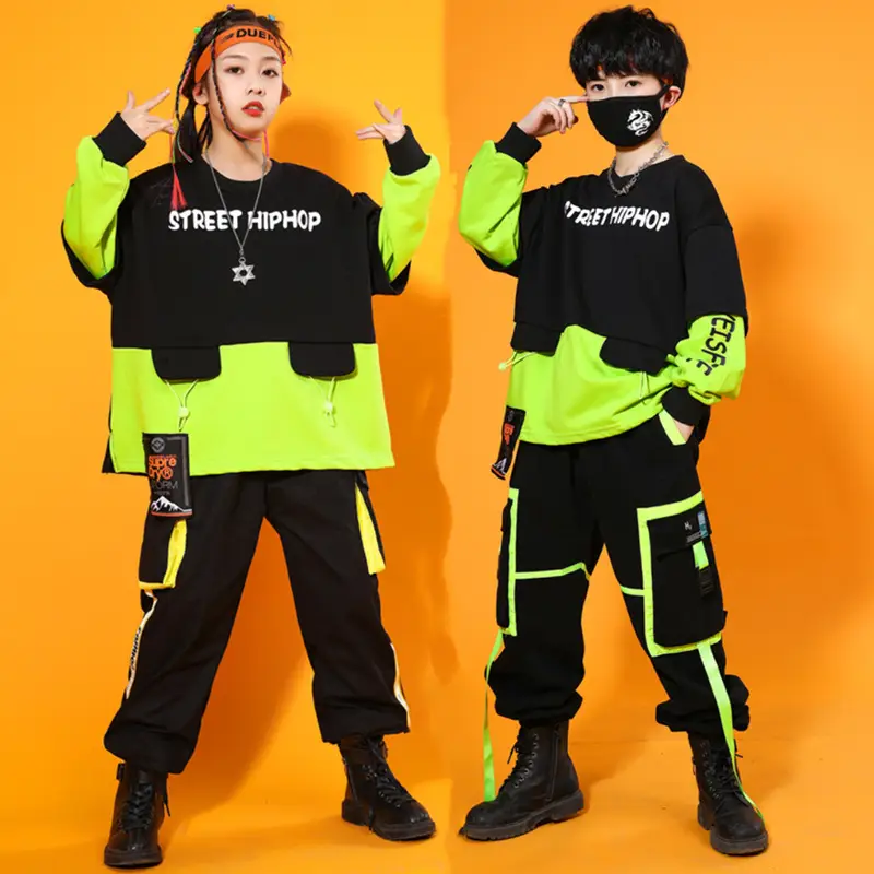 Street Hip Hop Performance Suit Boys Girls Black Neon - Image 5
