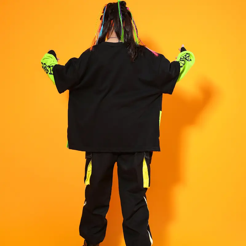 Street Hip Hop Performance Suit Boys Girls Black Neon - Image 6