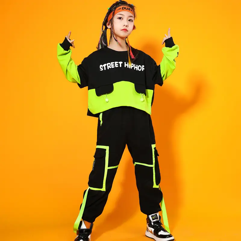 Street Hip Hop Performance Suit Boys Girls Black Neon - Image 7