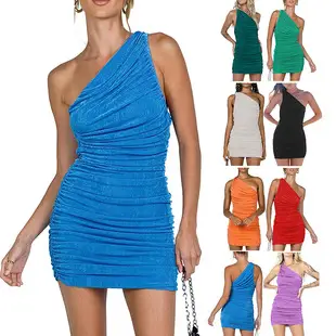 2022 Summer Pleated Dress with Slant Shoulder & Hip Skirt — feature 27