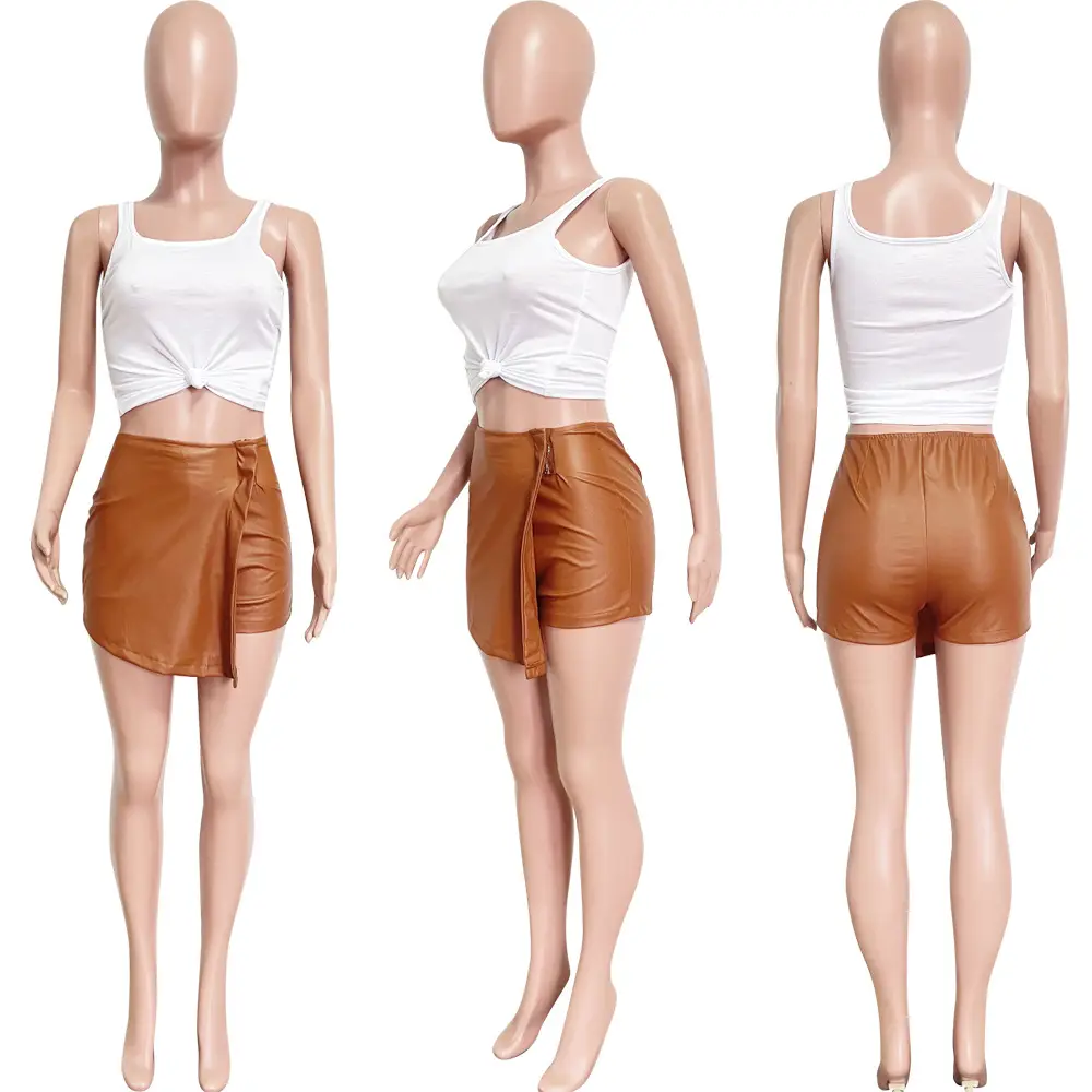 Plus Size PU Leather Shorts Set with High Heels