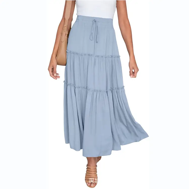 2025 High-Waisted Pleated Skirt Blue A-Shaped - Image 33