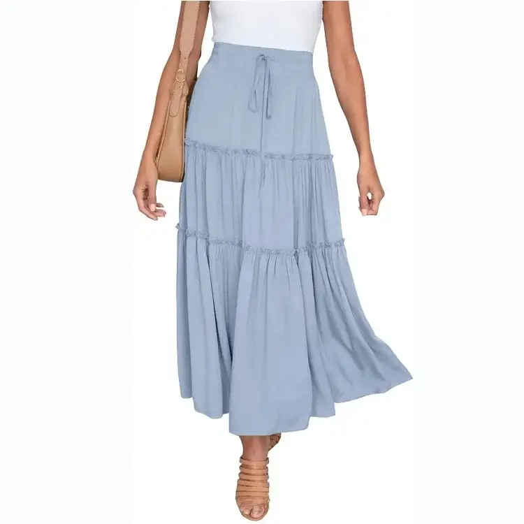 2025 High-Waisted Pleated Skirt Blue A-Shaped - Image 21