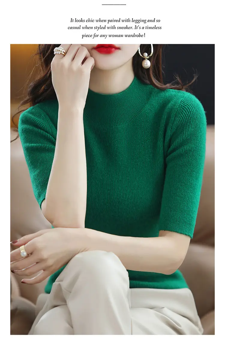 Women's Grey Knitted Mid-Sleeve Pullover Slim Fit — feature 11