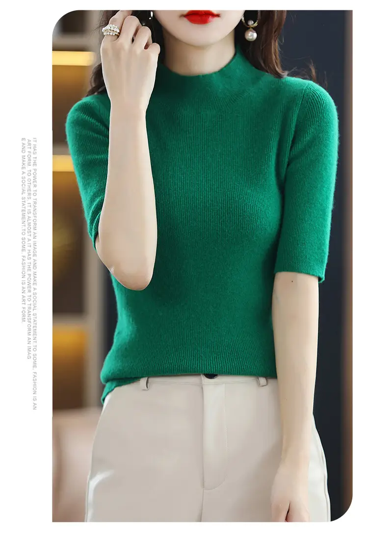 Women's Grey Knitted Mid-Sleeve Pullover Slim Fit — feature 12