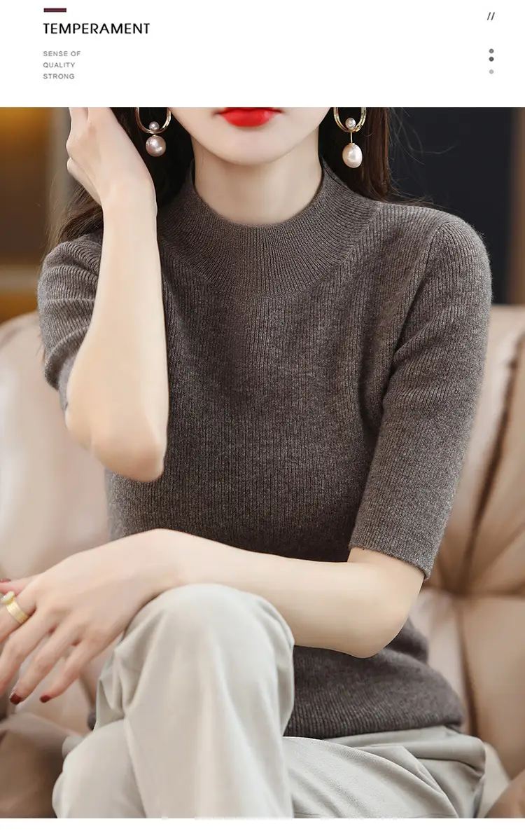 Women's Grey Knitted Mid-Sleeve Pullover Slim Fit — feature 18