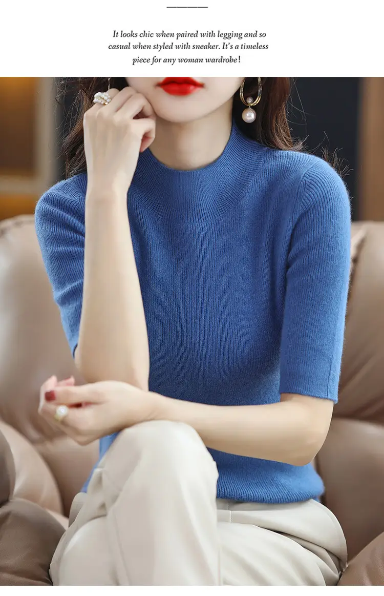Women's Grey Knitted Mid-Sleeve Pullover Slim Fit — feature 20