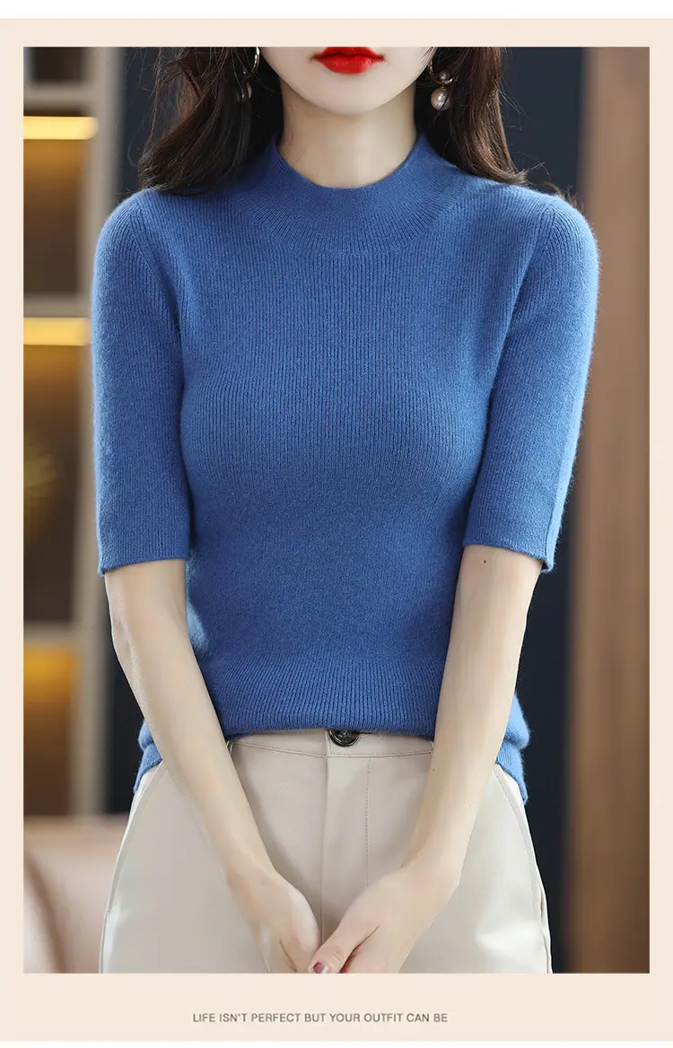 Women's Grey Knitted Mid-Sleeve Pullover Slim Fit — feature 21