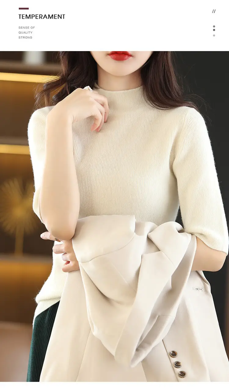 Women's Grey Knitted Mid-Sleeve Pullover Slim Fit — feature 22