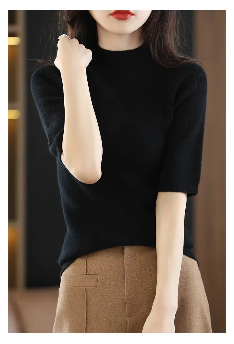 Women's Grey Knitted Mid-Sleeve Pullover Slim Fit — feature 24